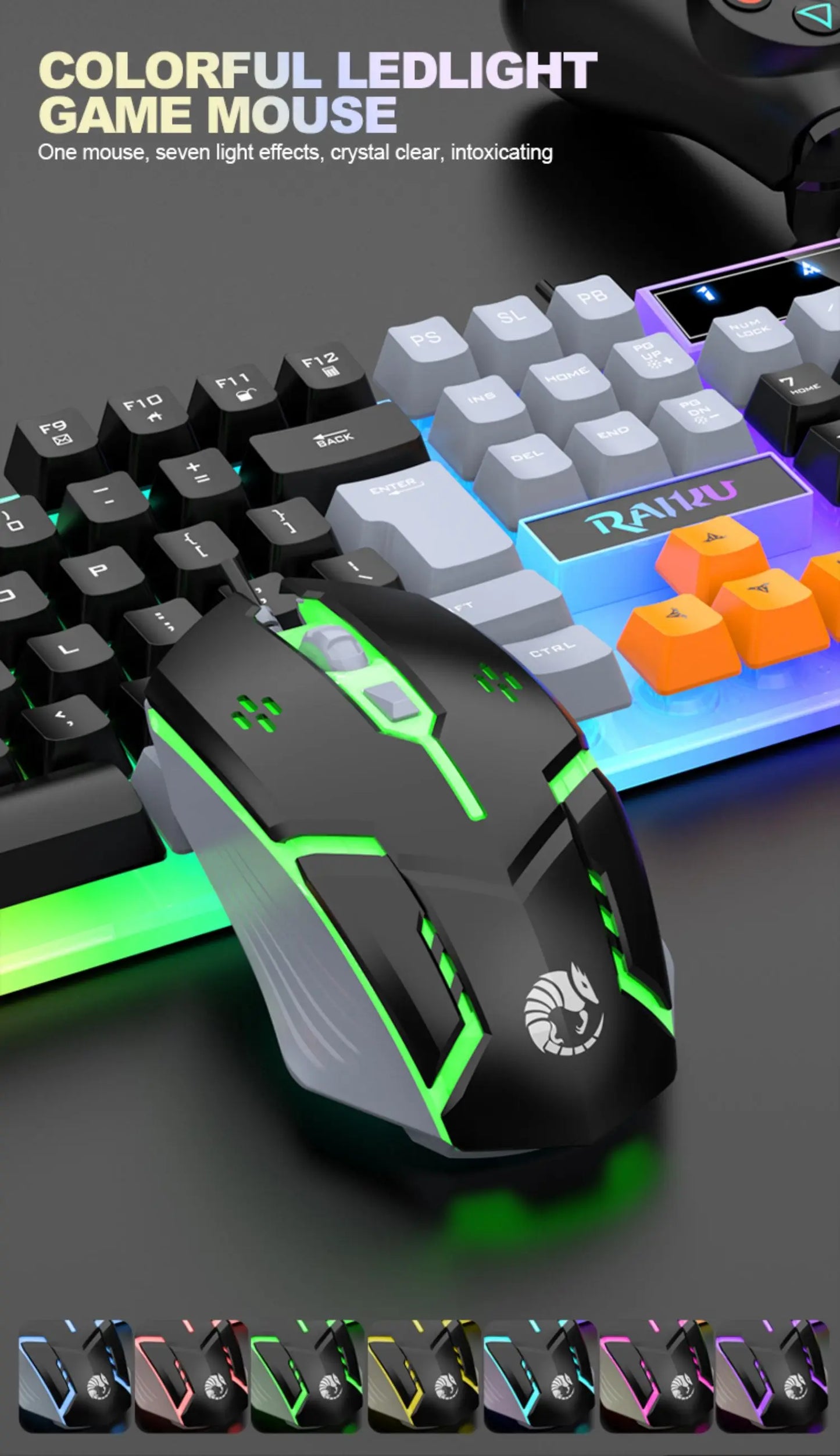 Rainbow LED Backlit Wired Gaming Keyboard And Mouse Combo with 104 Keys 3D Scroll Wheel 1600 DPI USB Interface Ergonomic PC Game
