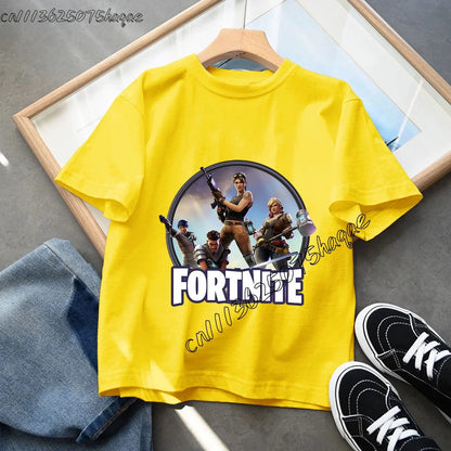 T-shirt infantil de verão Fortnite Bottle Royale — T-shirt de aniversário e festa para menino, manga curta em algodão