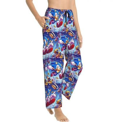 Custom Printed Womens Soniced Pajama Pants Hedgehog Game Sleepwear Sleep Lounge Bottoms with Pockets