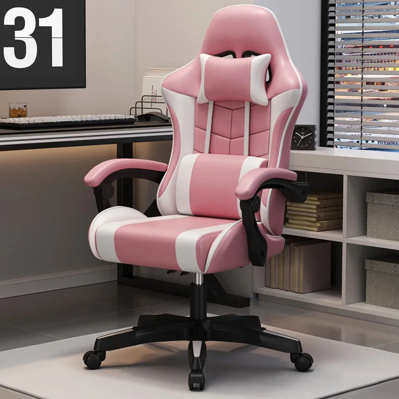Ergonomic Racing Gaming Chair Adjustable Swivel PU Leather with Headrest and Lumbar Support For Office Computer Living Room