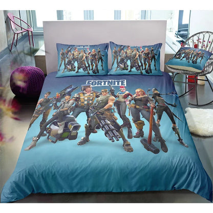 Fortnite-Bettwäsche-Set, Bettbezug, 3-teilig, 3D-bedruckte Schlafzimmer-Bettwäsche, Game-Anime-Cartoon-Kissenbezug, Zimmerdekoration, Geschenk