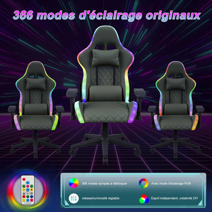 Ergonomic office chair with lumbar massage,LED RGB ambient lighting, and reclining backrest,  for home offices