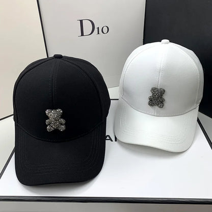 Dizajnerska ljetna bejzbolska kapa za žene, korejski stil, s medvjedićem i kristalićima, svestrana kapa za sunce, street K-pop vizir za van, hip-hop šešir