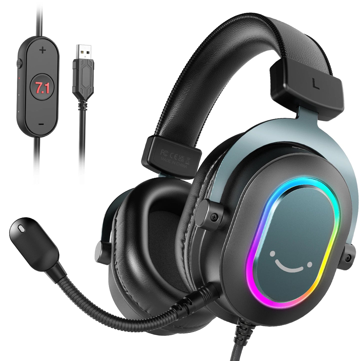 FIFINE RGB-Gaming-Headset mit Mikrofon – kabelgebundene USB-Over-Ear-Kopfhörer mit 7.1-Surround-Sound für PC, PS4, PS5, mit EQ-Modi & Geräuschisolierung
