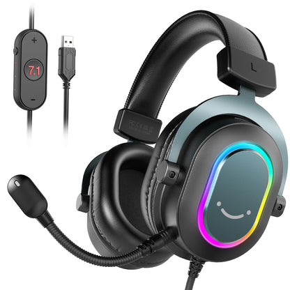 FIFINE RGB-Gaming-Headset mit Mikrofon – kabelgebundene USB-Over-Ear-Kopfhörer mit 7.1-Surround-Sound für PC, PS4, PS5, mit EQ-Modi & Geräuschisolierung