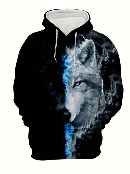 European and American men's autumn fashion wolf print soft and comfortable hooded sweatshirt outdoor urban high street clothing