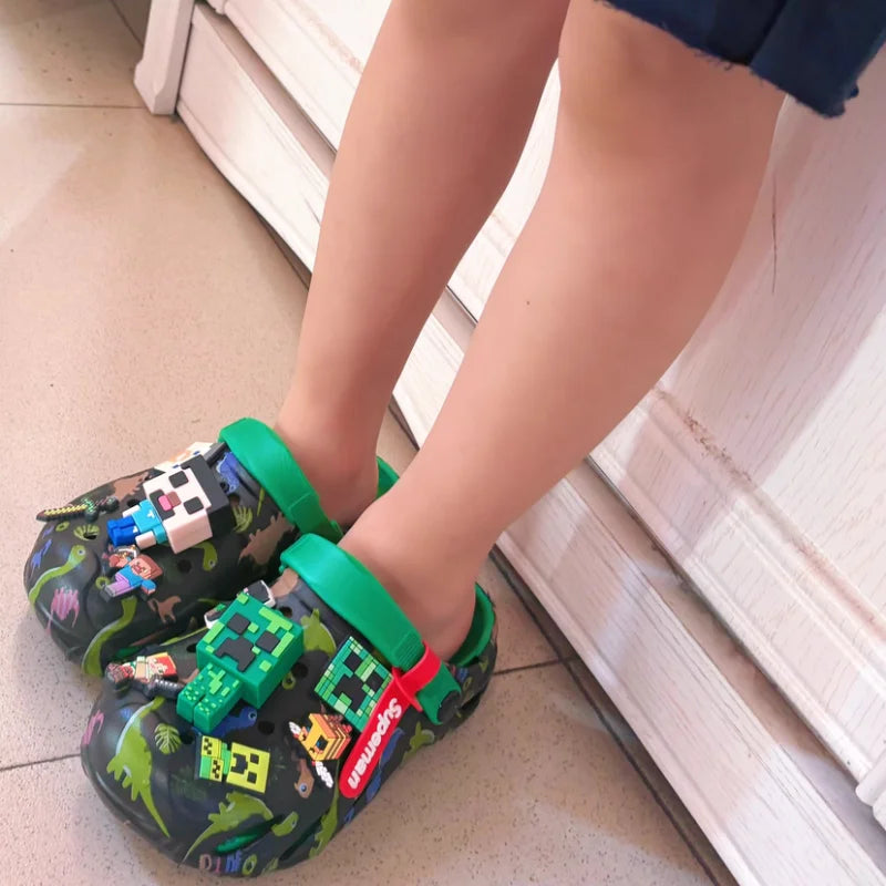 Minecrafts Clogs Non Slip Closed Toe Sandals Adjustable Strap Classic Dinosaur Printed For Beach Outdoor Walking Daily Leisure