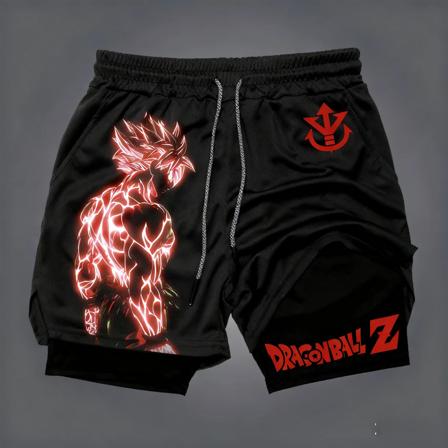 Dragon Ball Wukong Printed Double Layer Shorts for Men, Elastic Drawstring, Spring/Summer Breathable Sports and Fitness Shorts