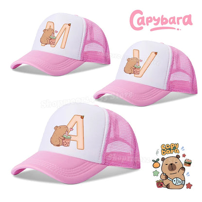 Capybara miela beisbolo kepurė mergaitėms ir moterims su raidėmis A–Z, anime motyvais, skirta lauko veiklai, kasdieniam nešiojimui, apsaugai nuo saulės, vasarai, vaikams ir berniukams, „kawaii“ dovana, populiari