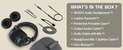 Talomen TOP W550X kabelgebundene Over-Ear-Kopfhörer mit 50mm-Treibern, tiefem Bass, abnehmbarem Kabel und integriertem Mikrofon – Gaming-, DJ-, Studio- und Büro-Headset