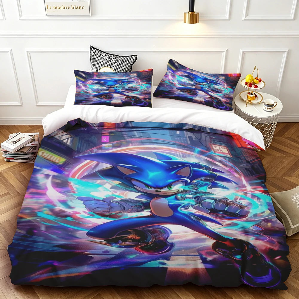 Sonic Duvet Cover for Kids Cool Bedding Set, Duvet Cover for Bedroom Decor Soft and Comfortable Twin, Luxury Birthday Gift soft