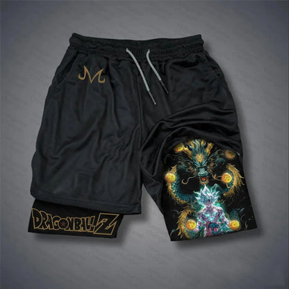 2026 Summer Dragon Ball Z Ultra Instinct Goku&Shenron Print Shorts Men's Breathable Double Layer Gym Workout Shorts Casual