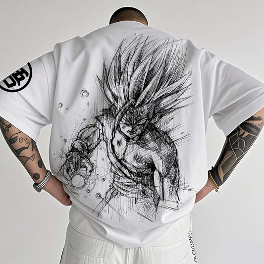 Dragon Ball -animaatio-T-paita miehille, kesäinen, uusi kaksipuolisella painatuksella, väljä rento Harajuku-tyylinen trendikäs lyhythihainen vanhempi–lapsi-paita