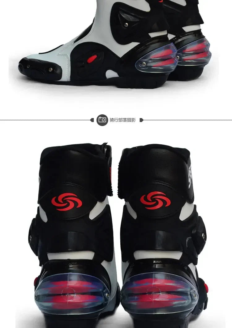 Pro-Biker Premium Motorcycle Racing Shoes for Men & Women - Leather Racing Boots for Speed Biking, Motocross & Off-Road Riding