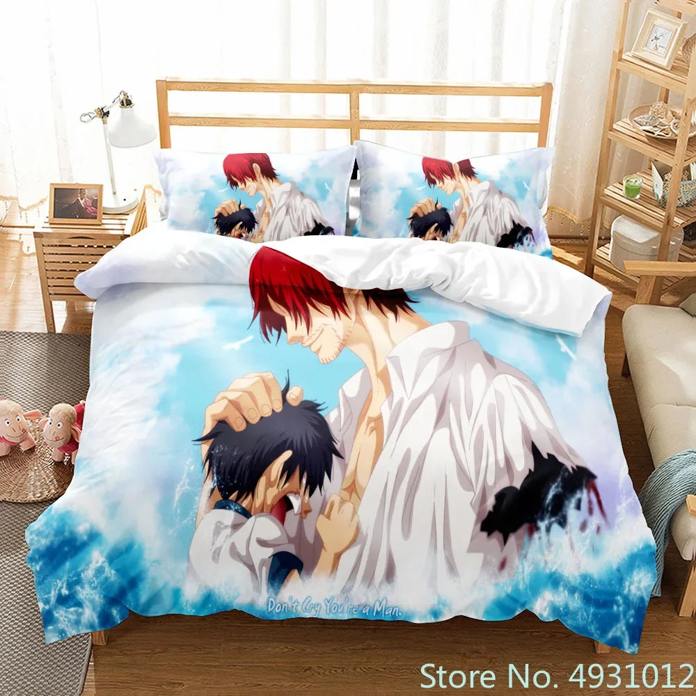 One Piece Luffy Boy 3pcs Bedding Set Quilt Cartoon Duvet Cover Pillowcase Bedclothes Children Kids Boy Bed Bedroom Set