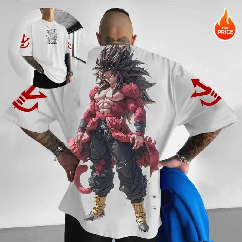 Summer Dragon Ball Retro Anime T-Shirt Men's Super Saiyan4 Goku Casual Loose Sports Daily Short Sleeve Crew Neck Relaxed FitTee