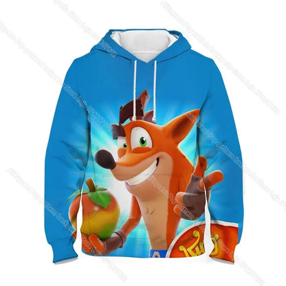 Kids Crash Bandicoot On the Run Hoodies Spring Boys Girls Cartoon Anime Sweatshirt Children Tops Coat Toddler Pullovers