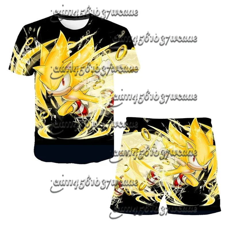 Bandai Animation Game Sonic Character Series T-shirt Set COS Universal Summer Oversized Short Sleeve Shorts New FamilyMatching