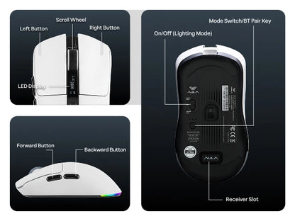 AULA SC590 PRO kablet/Bluetooth/2.4GHz trådløs gamingmus 20000 DPI og PAW3311-sensor med 1000 polling rate til Win/Mac/gaming