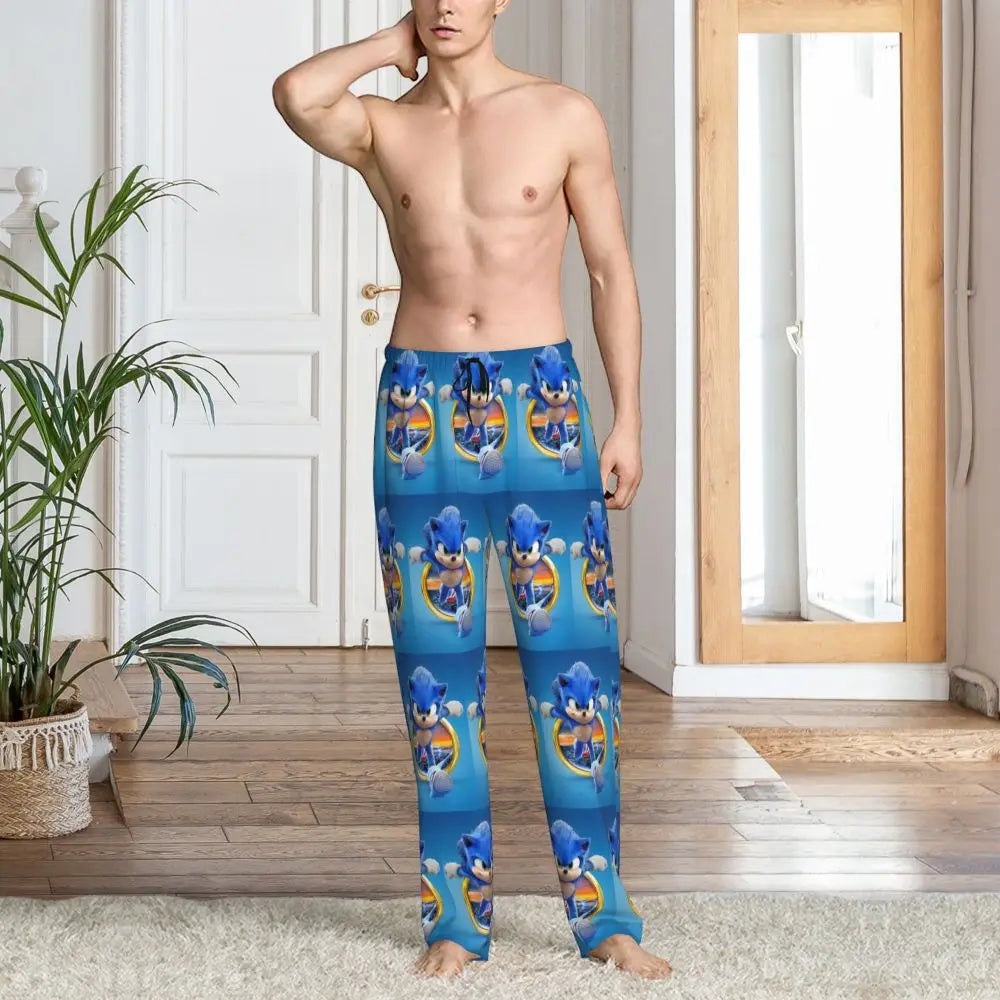Custom Print Men's Soniced Pajama Pants Hedgehog Game Sleepwear Sleep Lounge Bottoms with Pockets