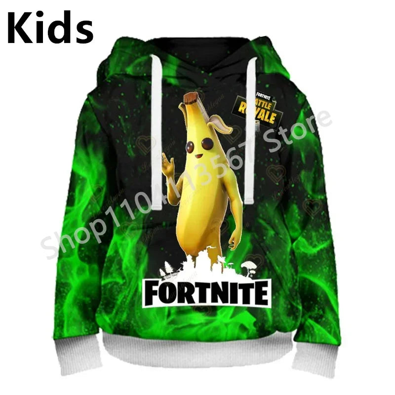 Llama Battle Royale F-Fortnited Kapuzenpullover mit 3D-Print für Herren, Damen und Kinder, Sweatshirt für Jungen, Mädchen und Kids, Streetwear-Pullover, grüne Oberteile