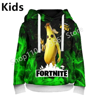 Llama Battle Royale F-Fortnited Kapuzenpullover mit 3D-Print für Herren, Damen und Kinder, Sweatshirt für Jungen, Mädchen und Kids, Streetwear-Pullover, grüne Oberteile