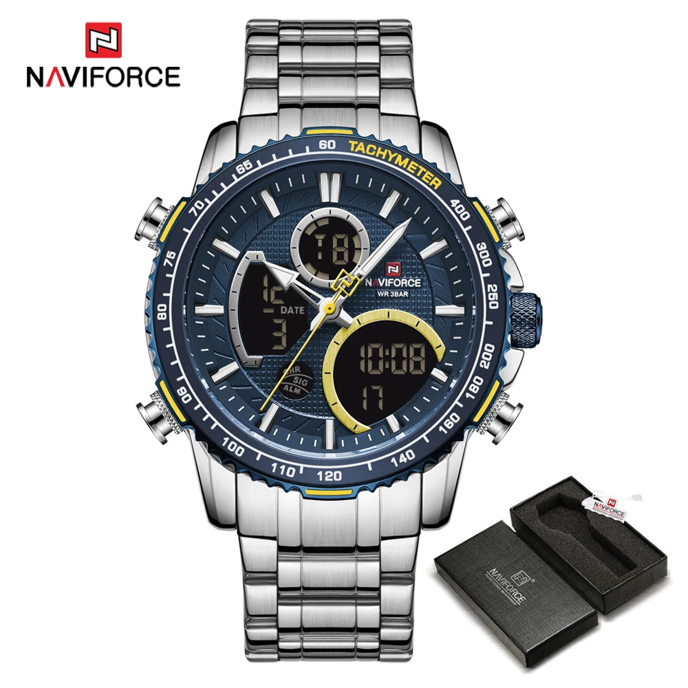 NAVIFORCE sporthorloge voor heren – Origineel luxe polshorloge van roestvrij staal, waterdicht militair model met dubbele weergave
