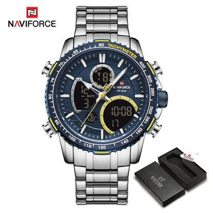 NAVIFORCE sporthorloge voor heren – Origineel luxe polshorloge van roestvrij staal, waterdicht militair model met dubbele weergave