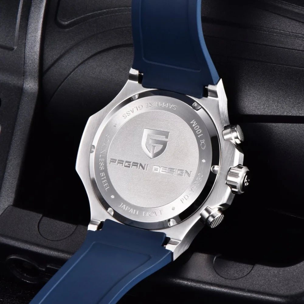 PAGANI DESIGN PD-YS032 Herren-Quarzuhr 44mm Japan VK64 Uhrwerk Edelstahlgehäuse Kautschukarmband Saphirglas 100M wasserdicht