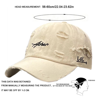 Unisex „Asher“ siuvinėjimas, su skylutėmis, metalinis žiedas, beisbolo kepurės, lauko, reguliuojamos, pavasario ir rudens, kasdienės, apsaugančios nuo saulės