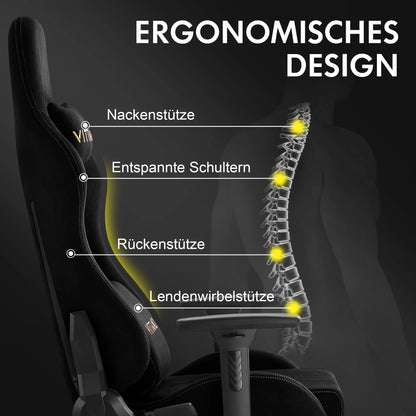 Kitinjoy Natural Suede Gaming Chair High Back Ergonomic Computer Chair With Footrest Reclining Adult Comfortable Office Chair