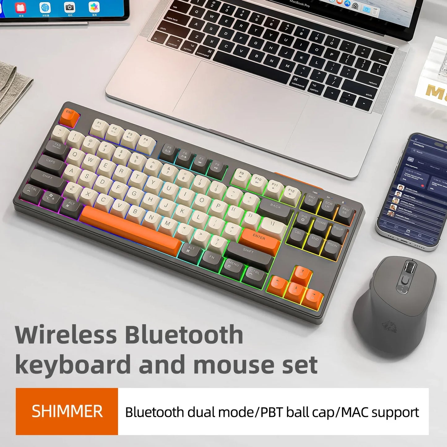 Tastiera M87 wireless Bluetooth dual mode, sensazione meccanica, gaming e ufficio silenziosa, copritasti sferici in PBT, illuminazione arcobaleno