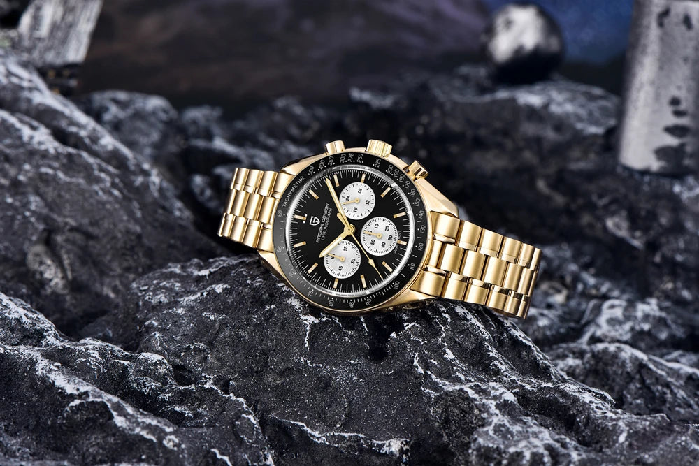 „PAGANI DESIGN Moon“ laikrodis – prabangus vyriškas kvarcinis chronografas, sportinio stiliaus, safyro stiklas su antirefleksine danga, švytintis ekranas