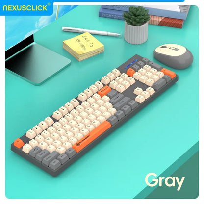 NexusClick kabelloses Gaming- und Office-Tastatur-Maus-Set, intelligente Energiesparfunktion, Full Size, 104 Tasten, 1600DPI einstellbar, USB für Laptop und PC