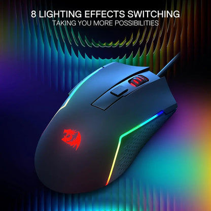Redragon M616 RGB Gaming 10000 DPI Wired Optical 6 Programmable Buttons 8 Backlit Modes Software Supports DIY Keybinds Mouse