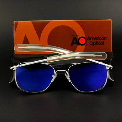 Occhiali da sole Pilot AO da uomo, marca di alta qualità, design AGX, lenti in vetro temperato, occhiali da sole da uomo
