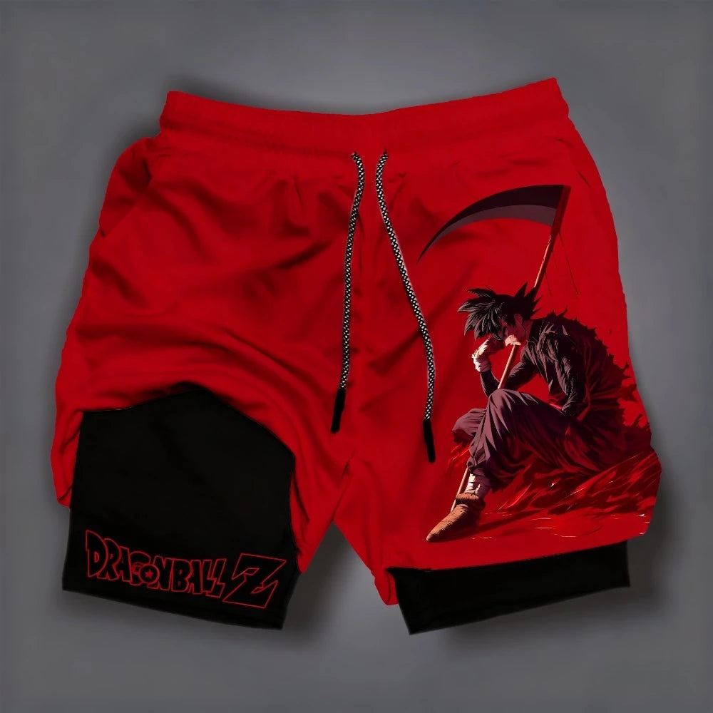 2026 Summer Dragon Ball  Goku Wolf Samurai 2-in-1 Gym Shorts 100% Cotton Oversized Fitness Retro Streetwear Unisex  Adults Kids