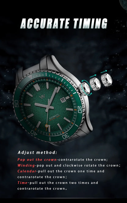 WM Watch Automatic Mechanical Dive Watch Man MIYOTA 8215 Waterproof Stainless Steel Sapphire Welly Merck Diving Watches WM046