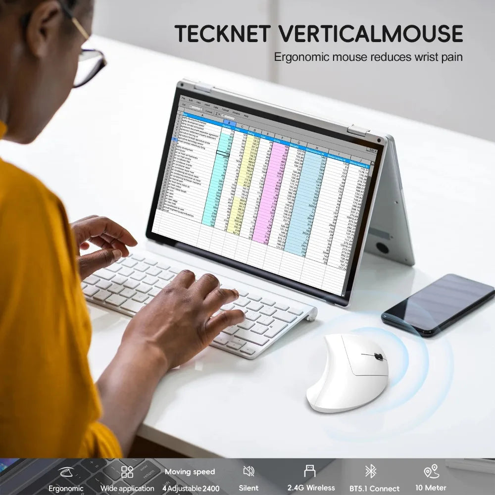 New Dual Mode Wireless Vertical Mouse Bluetooth 5.1 Silent Ergonomic 6 Buttons Type‑C 2400DPI Anti‑Mouse Hand for Office Laptop