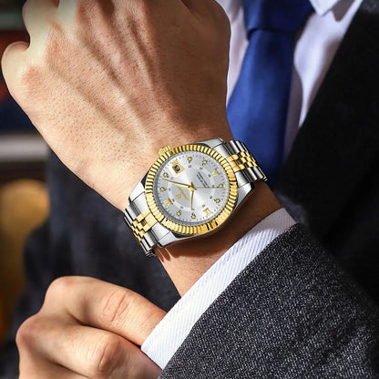 Montre à quartz classique et luxueuse pour homme POEDAGAR – Boîtier en acier inoxydable, affichage de la date, étanche, aiguilles luminescentes – Montre-bracelet élégante pour le travail ou les occasions formelles