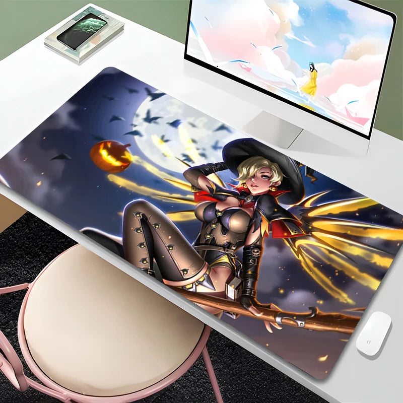 Overwatch Mercy Mouse Pad PC Gamer Cabinet Kawaii Mousepad XXL Sexy Anime Girl Keyboard Rug Laptop Gaming Accessories Desk Mat