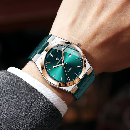 Orologio da polso al quarzo di lusso BINBOND da uomo – Impermeabile, luminescente, con data automatica – Stile professionale, sportivo, alla moda e casual – Cinturino in pelle