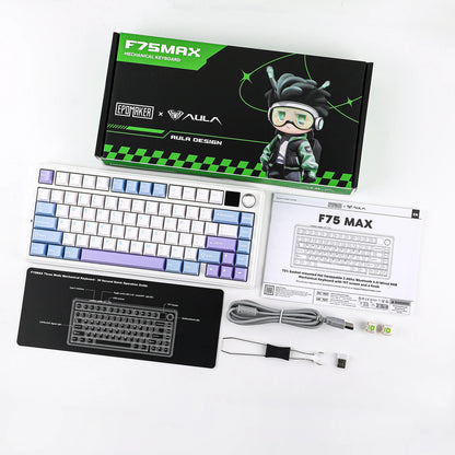 EPOMAKER X AULA F75 MAX kompakte mechanische Tastatur im 75-%-ANSI-Layout, kabelgebunden/Bluetooth/2.4GHz kabellos, mit TFT-Bildschirm und Drehregler