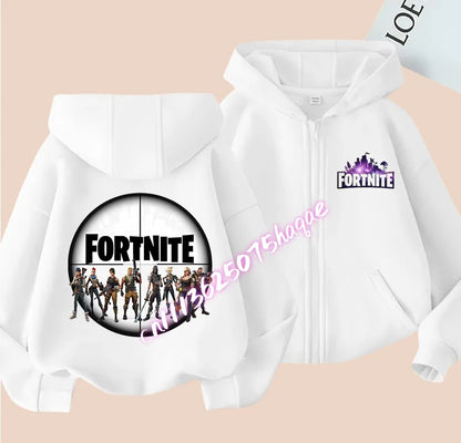 Novo hoodie infantil Fortnite com fecho de correr, estilo cartoon anime, casual e respirável, casaco para meninos, primavera 2026, roupa para criança