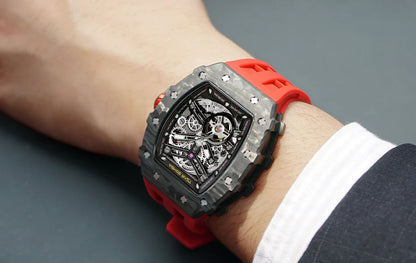 TSAR BOMBA Carbon Fiber Automatic Mechanical Watch for Men Waterproof Skeleton Mens Watches Top Brand Luxury Wristwatches