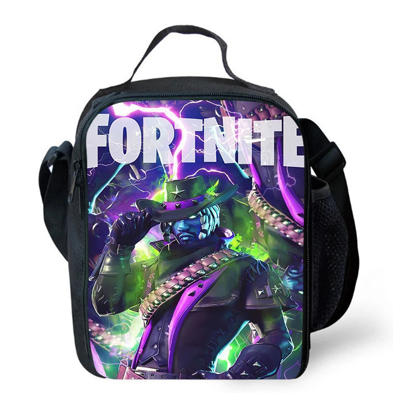 Saco de Almoço Térmico Isolado com Desenho Animado Fofo, Recipiente para Alimentos à Prova de Fugas, Reutilizável, Saco Frigorífico de Almoço Fortnite para Crianças e Estudantes