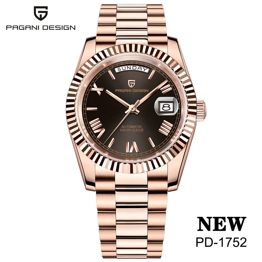PAGANI DESIGN New DD36 Rose Gold Luxury Automatic Mechanical Watch For Men ST16 100M Waterproof AR Sapphire Glass Wristwatch Men