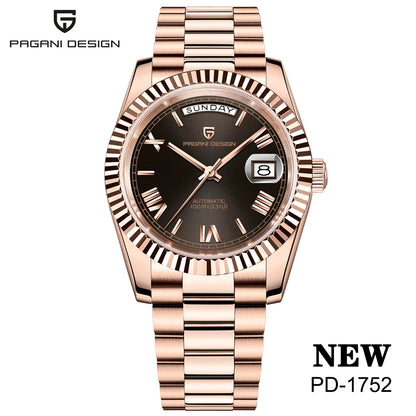 PAGANI DESIGN New DD36 Rose Gold Luxury Automatic Mechanical Watch For Men ST16 100M Waterproof AR Sapphire Glass Wristwatch Men