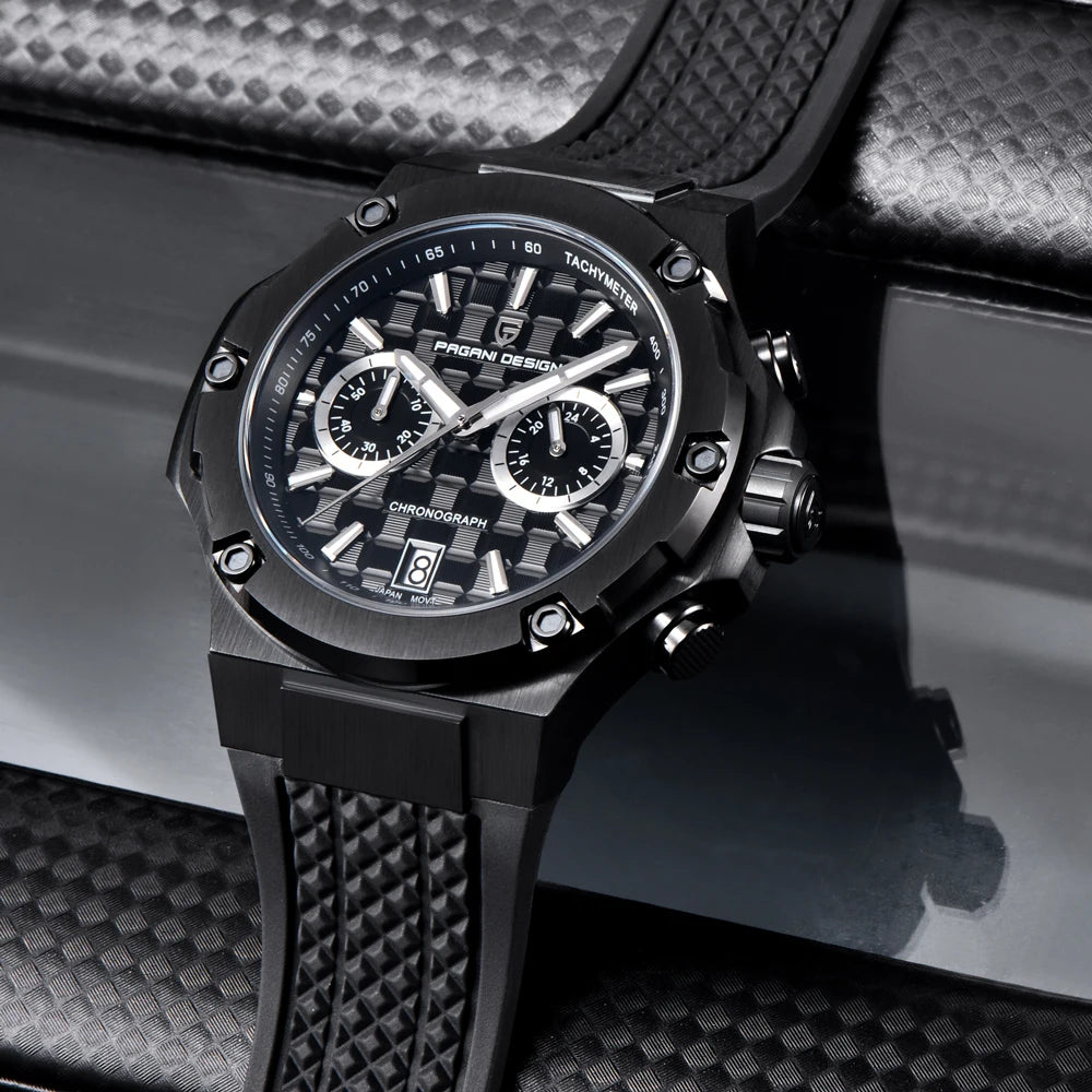 Křemenné pánské hodinky PAGANI DESIGN – luxusní sportovní chronograf, vodotěsný, s luminiscenčními ručičkami a safírovým sklem s antireflexní úpravou