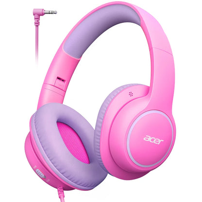 Casque filaire Acer pour enfants, idéal pour l'école, circum-auriculaire, limite de volume sécurisée 85/94 dB, prise jack 3,5 mm, casque pliable pour tout-petits garçons et filles